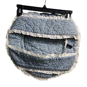 Vintage Floral Print Round‎ Dish Cover with Eyelet Lace Trim Cottage Core Home